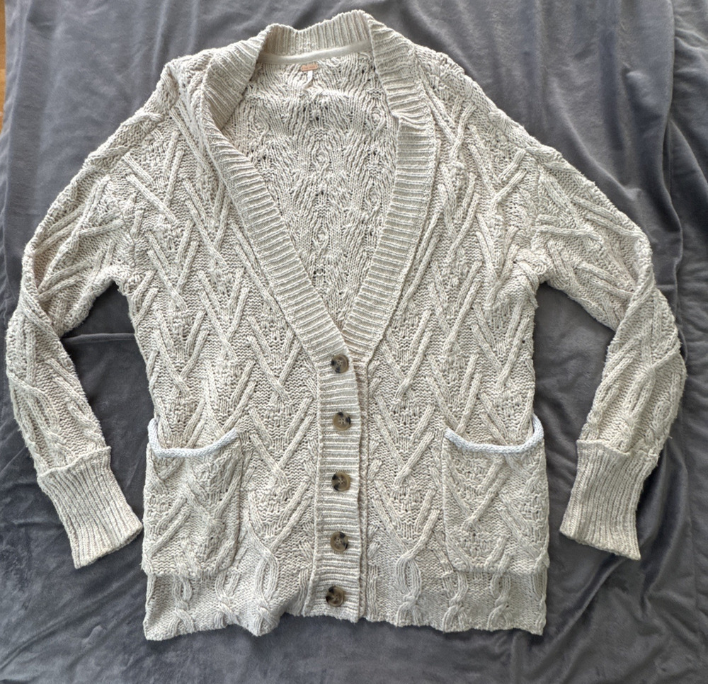 Free People Sweater Womens Small Cream Montana Cardigan Chunky Oversized Boho